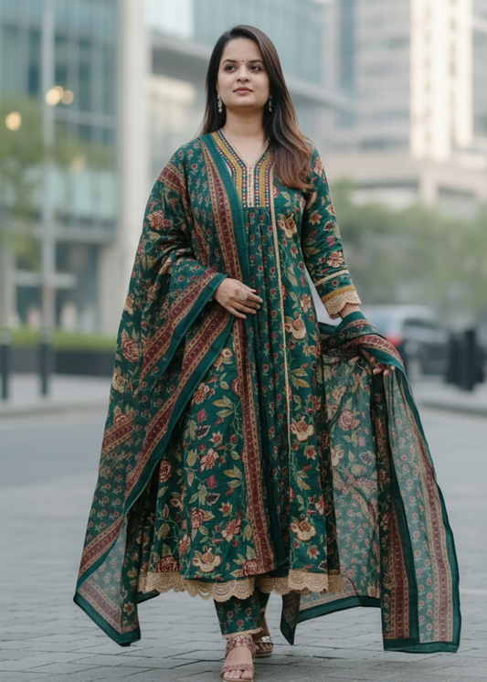 GREEN RAJSHRI COTTON FLORAL SUIT